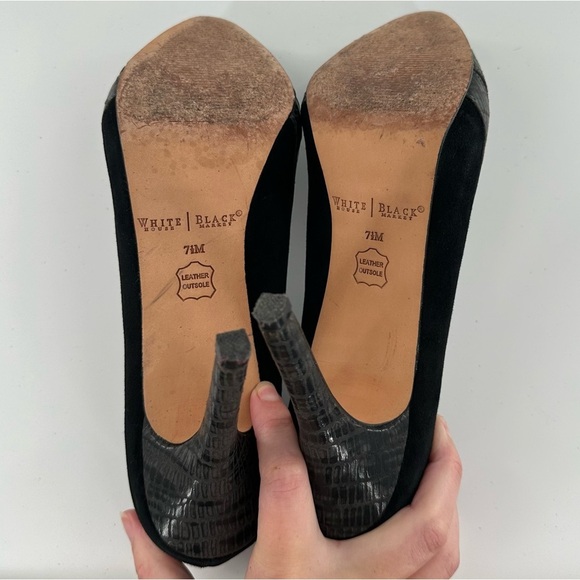 White House black market womens heels size 7.5 black gray leather suede platform - Picture 7 of 10